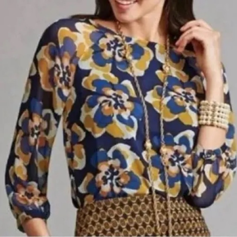 Cabi Lydia Blouse Floral Lined 3426 Semi Sheer 3/4 sleeve large